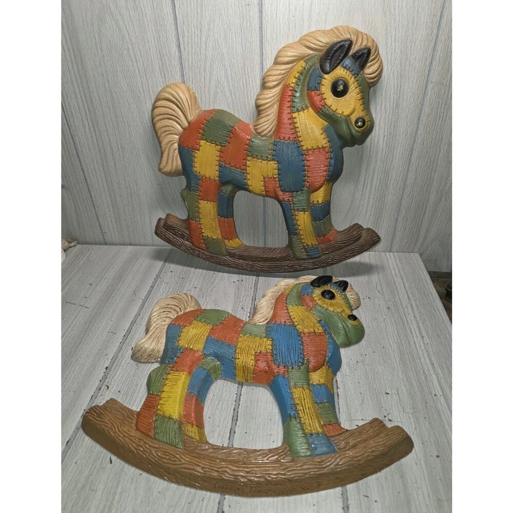 Vtg 70s Multi Color Patchwork Rocking Horse Wall Decor Foam Nursery Childs Room